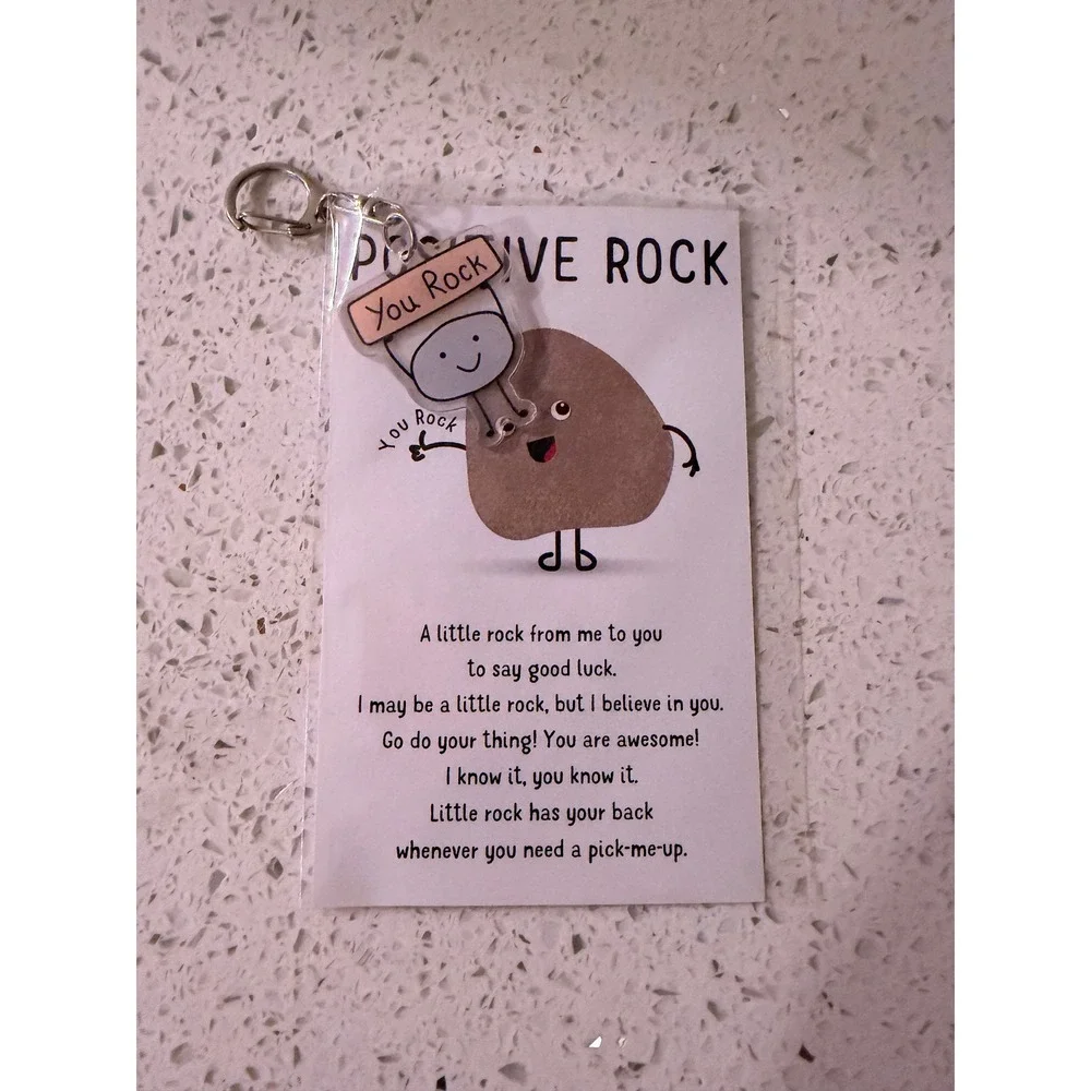 Positive Rock Keychain Motivational Gift Card Pocket Hug Encouragement Charm